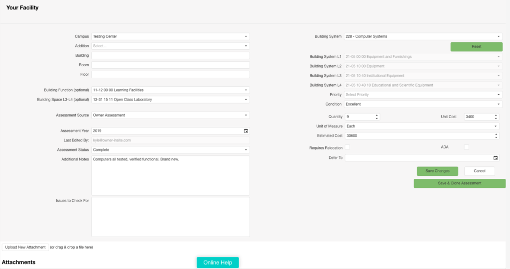 Assessment form